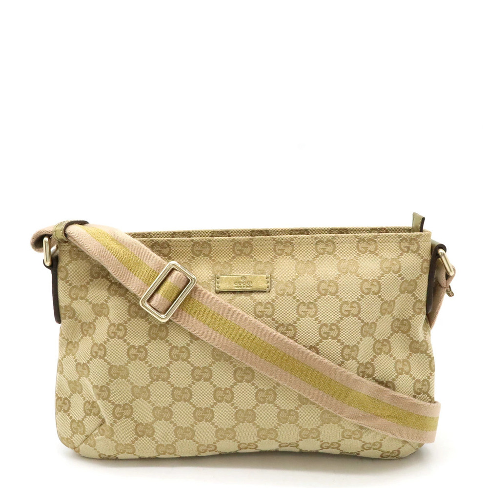 Gucci GG Canvas Crossbody Bag Metallic Leather Beige Cream Pink Gold